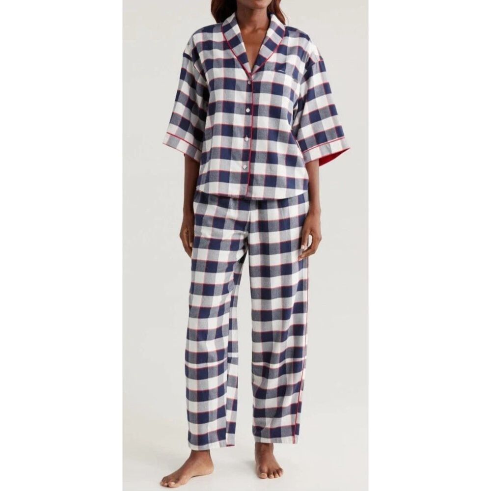 $278 LUNYA Check Cotton & Modal Flannel Pajama Set Size Large